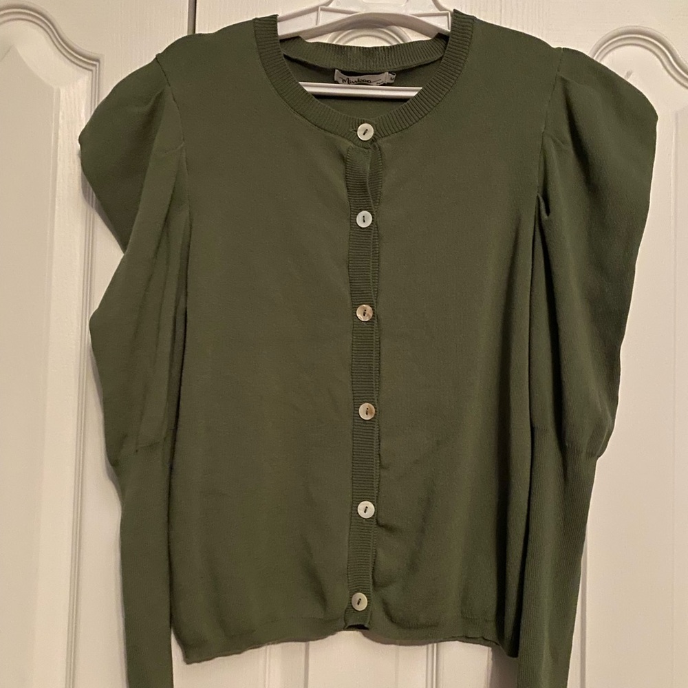 Olive green structural shoulders Button-Up Cardigan